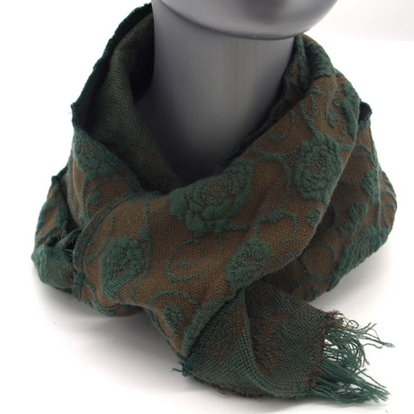 Schal Strickstoff oliv khaki Blumen hervorgehoben 140x22cm edel