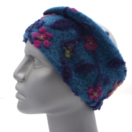 Stirnband Musterwalk Schal handgefertigt gefüttert Baumwolle blau