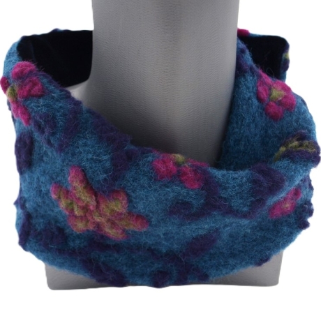 Stirnband Musterwalk Schal handgefertigt gefüttert Baumwolle blau