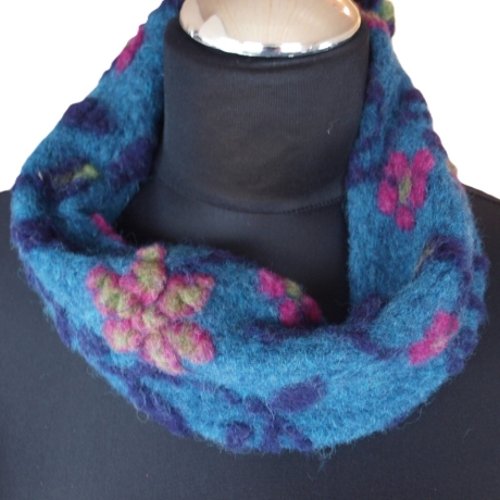 Stirnband Musterwalk Schal handgefertigt gefüttert Baumwolle blau