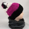 Mütze, Bommelmütze, handgestrickt, schwarz, pink, weiß