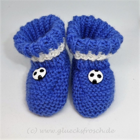 Babyschuhe, Babystiefel, gestrickt, blau, Fußball, 9 cm