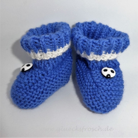 Babyschuhe, Babystiefel, gestrickt, blau, Fußball, 9 cm