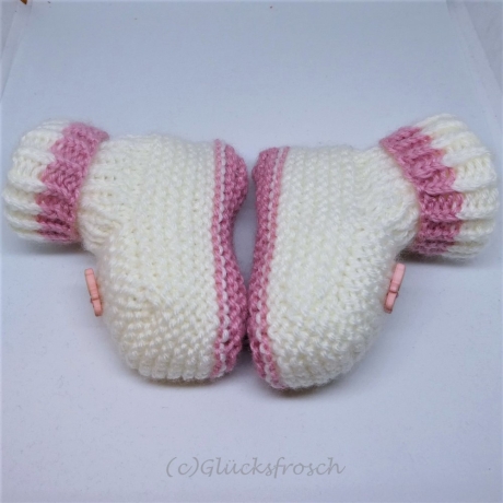 Babyschuhe, weiß mit rosa mit Teddybär, Fußlänge 9 cm