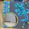 Mosaik Gartenspiegel rund Gecko türkis