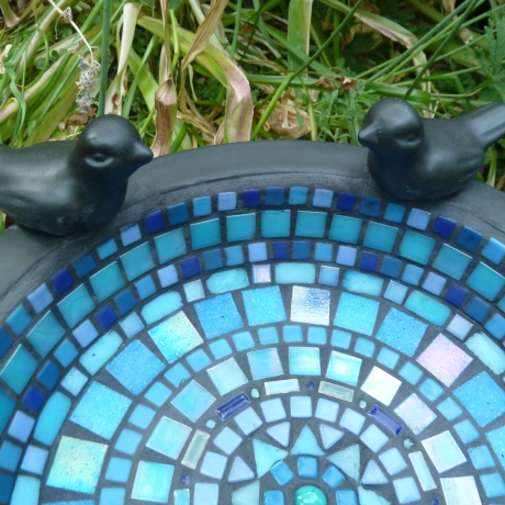 Mosaik Keramikschale Vogeltränke schwarz