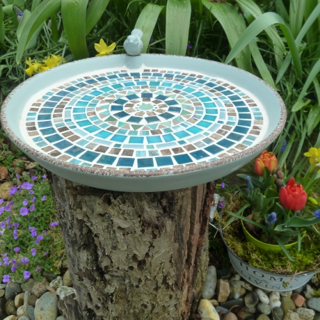 Mosaik Vogeltränke Keramik hellgrün
