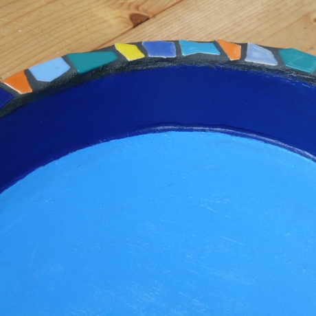 Mosaik Vogeltränke Resin handbemalt blau bunt