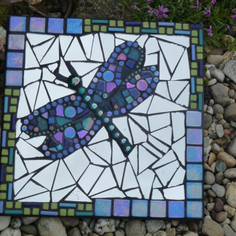 Mosaik Gartenspiegel rund Gecko türkis