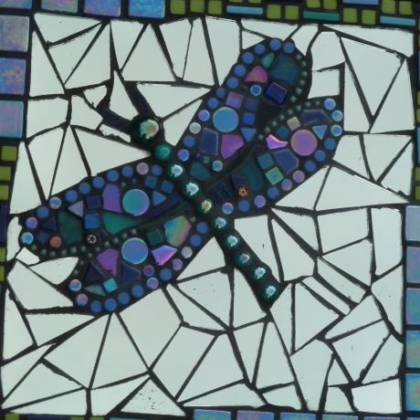 Mosaik Gartenspiegel rund Gecko türkis