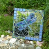 Mosaik Gartenspiegel rund Gecko türkis