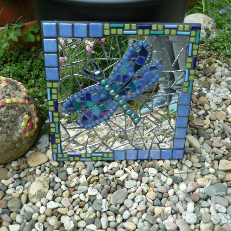 Mosaik Gartenspiegel rund Gecko türkis