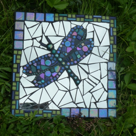 Mosaik Gartenspiegel rund Gecko türkis