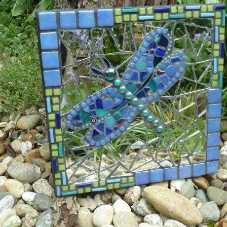 Mosaik Gartenspiegel rund Gecko türkis