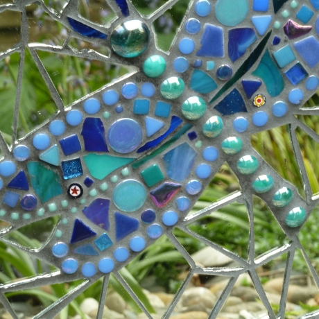 Mosaik Gartenspiegel rund Gecko türkis