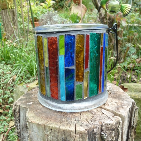 Mosaik Windlicht bunt zum Hängen