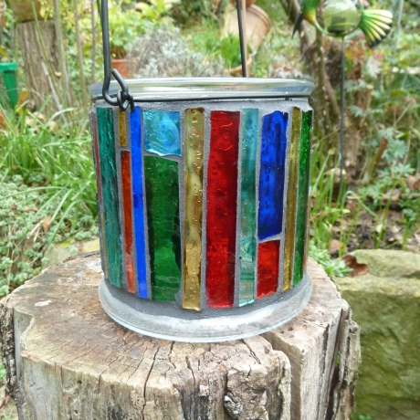 Mosaik Windlicht bunt zum Hängen