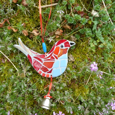 Mosaik Vogel zum Hängen rot blau 