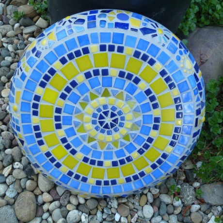 Mosaik Vogeltränke Hängend blau gelb