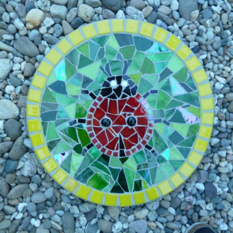 Mosaik  Garten Trittstein Dekostein rund Libelle