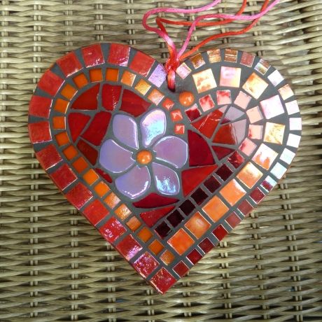 Mosaikherz zum Stellen, Legen, Hängen rot orange