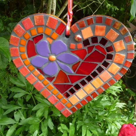 Mosaikherz zum Stellen, Legen, Hängen rot orange