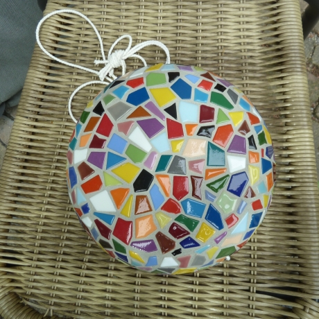 Mosaik Blumenampel Vogeltränke bunt 