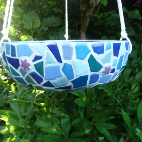 Mosaik Pflanzschale Blumenampel zum Hängen blau