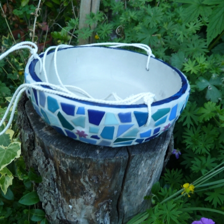 Mosaik Pflanzschale Blumenampel zum Hängen blau
