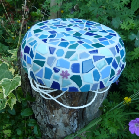 Mosaik Pflanzschale Blumenampel zum Hängen blau