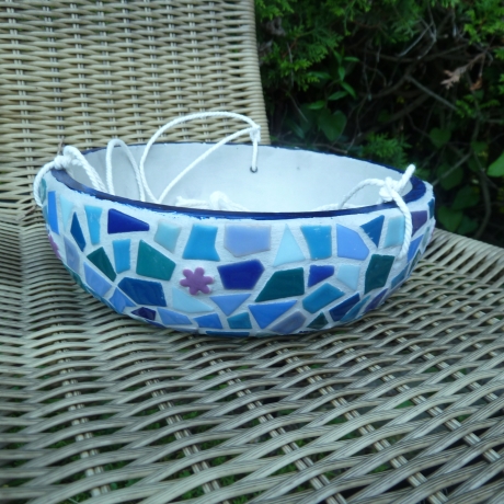 Mosaik Pflanzschale Blumenampel zum Hängen blau