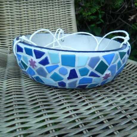 Mosaik Pflanzschale Blumenampel zum Hängen blau