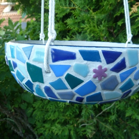 Mosaik Pflanzschale Blumenampel zum Hängen blau