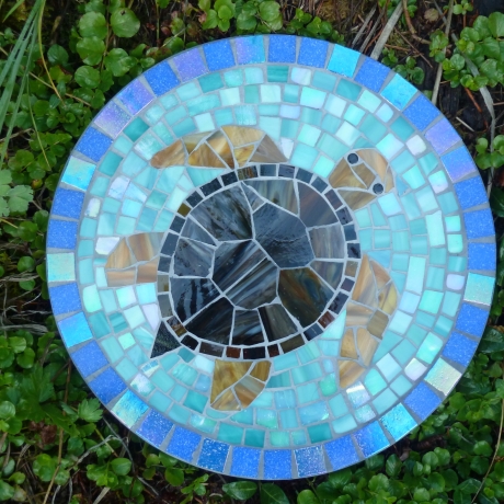 Mosaik  Garten Trittstein Dekostein rund Schildkröte