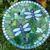 Mosaik  Garten Trittstein Dekostein rund Libellen weiß