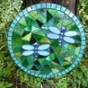 Mosaik  Garten Trittstein Dekostein rund Libellen weiß