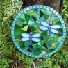 Mosaik  Garten Trittstein Dekostein rund Libellen weiß