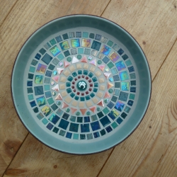 Mosaikschale Obstschale rund petrol rosa