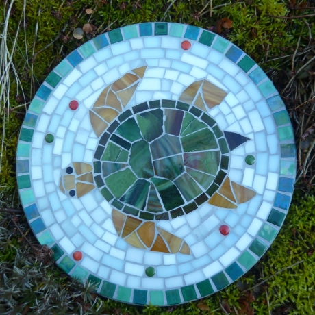 Mosaik  Garten Trittstein Dekostein rund Schildkröte
