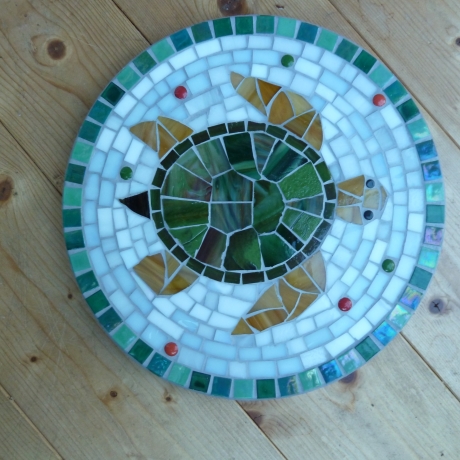 Mosaik  Garten Trittstein Dekostein rund Schildkröte