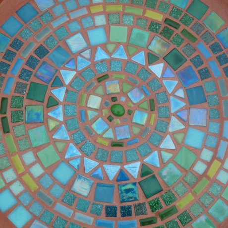 Mosaik Vogeltränke blau grün Keramik 