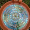 Mosaik Vogeltränke blau grün Keramik 