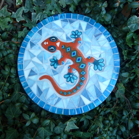 Mosaik  Garten Trittstein Mosaikbild Gecko Eidechse