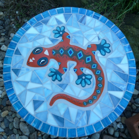 Mosaik  Garten Trittstein Mosaikbild Gecko Eidechse