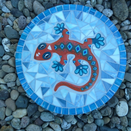Mosaik  Garten Trittstein Mosaikbild Gecko Eidechse