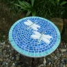 Mosaik  Garten Trittstein Dekostein rund Libellen weiß
