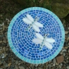 Mosaik  Garten Trittstein Dekostein rund Libellen weiß