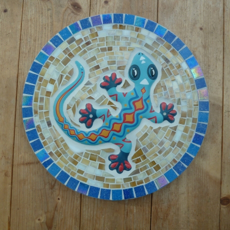Mosaik  Garten Trittstein  Gecko Eidechse türkis