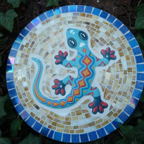Mosaik  Garten Trittstein  Gecko Eidechse türkis
