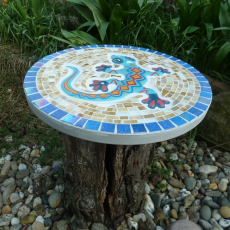 Mosaik  Garten Trittstein  Gecko Eidechse türkis
